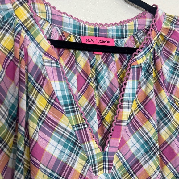 Betsey Johnson Pink Plaid Midi Dress Puff Sleeve Size M - Picture 11 of 15